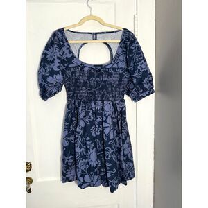 Free People Dear Delilah Mini Dress Blue Floral Size M